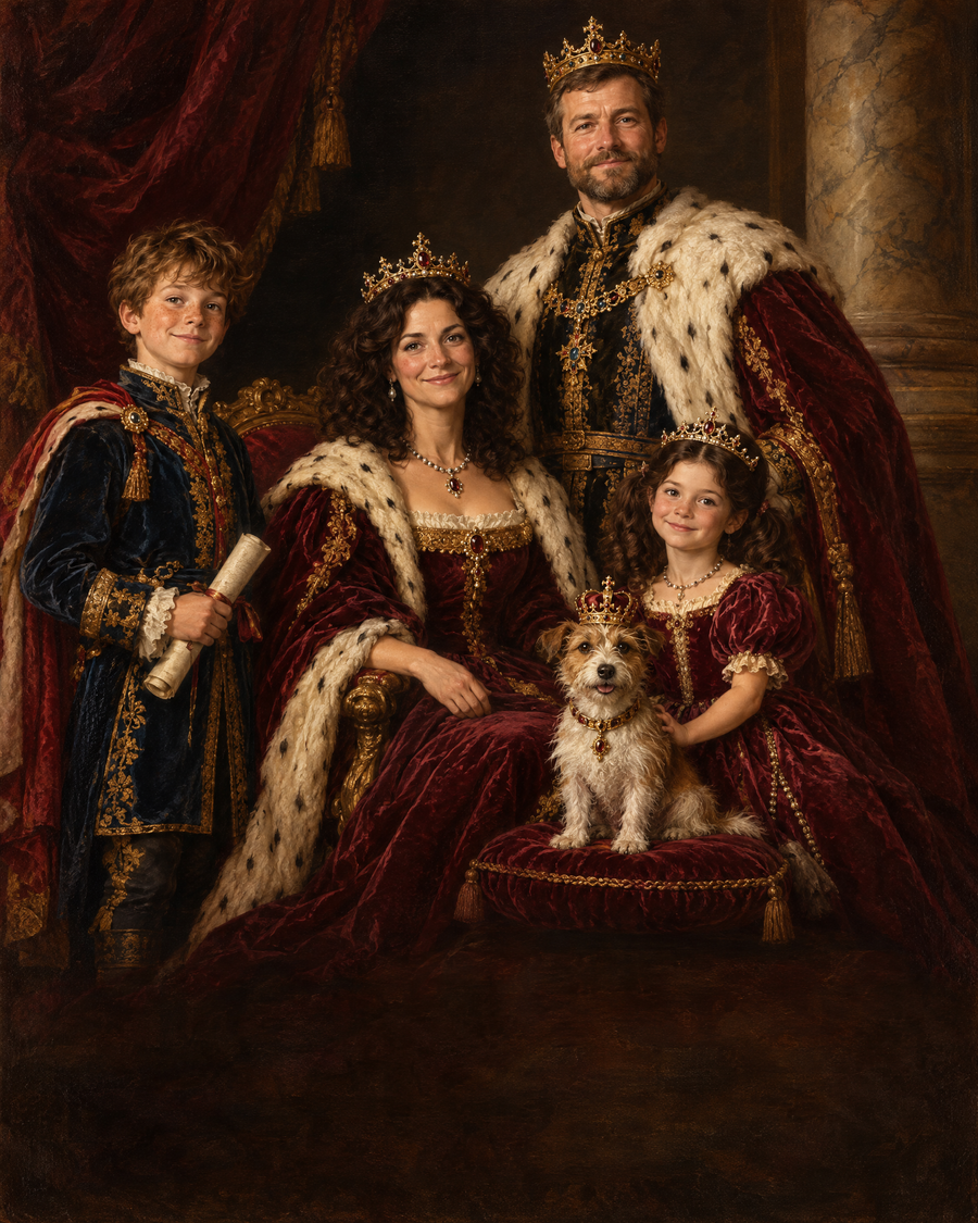 A family drawn as comic-book heroes